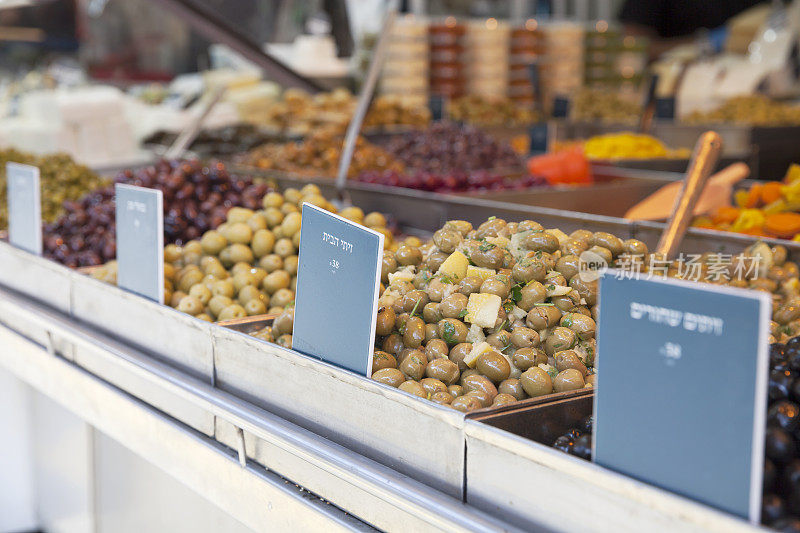耶路撒冷Mahane Yehuda市场出售的橄榄